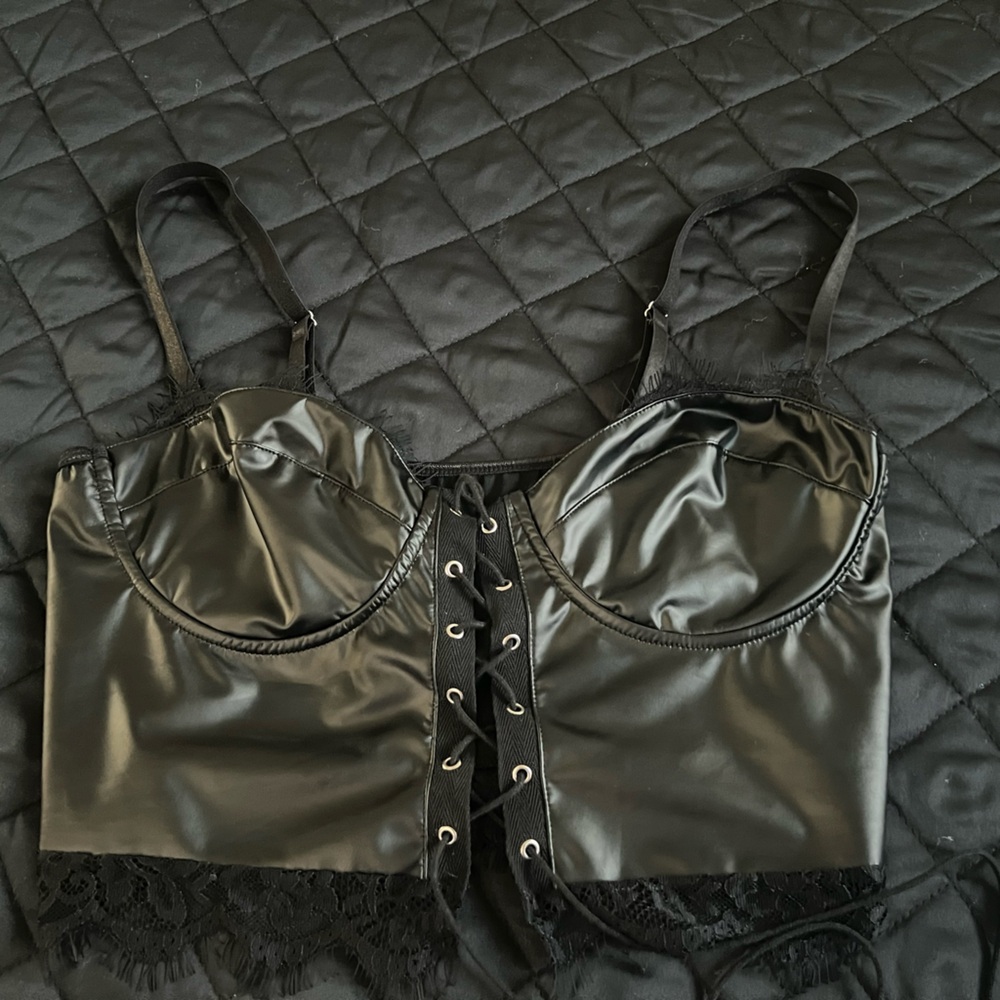 Black Lace-Up Satin Bralette